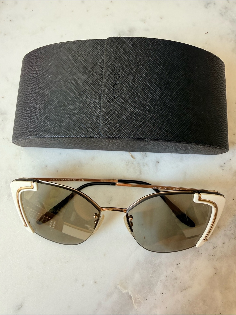 Prada Women’s Cat-Eye Sunglasses in Black, Gold & White
